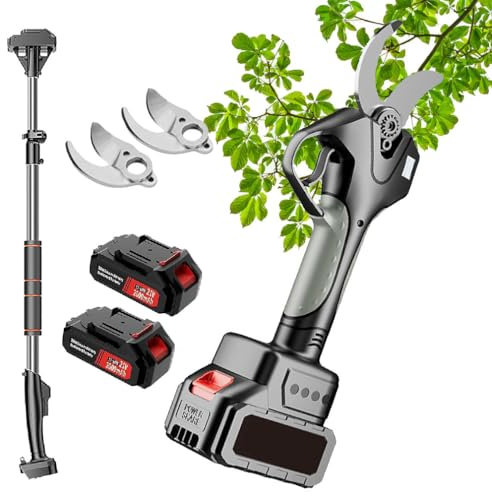 GAYAYAS Tijeras de Podar Eléctricas con Pértiga Extensible, Tijeras Eléctricas Inalámbricas, Podadora de árboles Extensible de 45 mm, Pantalla LCD, para Setos, Arbustos y Huertos,WithPole