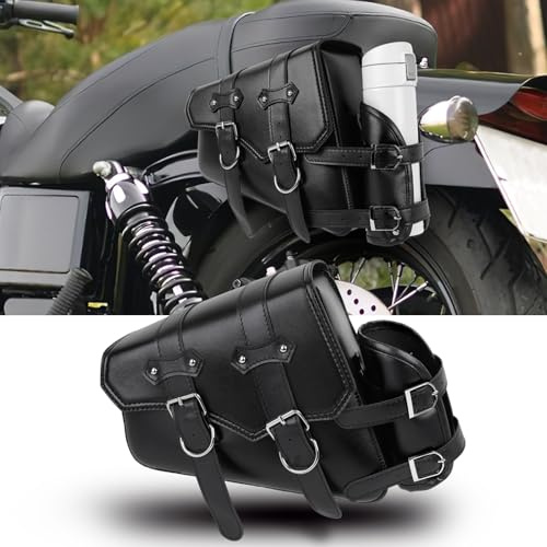 DREAMIZER Motorrad Satteltaschen Universelle PU-Leder Motorrad Tasche mit Trinkflaschen Tasche wasserdichte Motorradzubehör Kompatibel mit Harley Honda Kawasaki Suzuki Yamaha