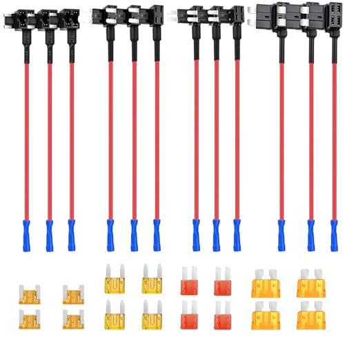 WANDGU Auto Stromkreissicherungshahn Set: 12 Stück Kfz Sicherung Verteiler mit ATO, Micro2, Mini und LP-Mini Adapter, ​​Hardwire Kit Kabel​​ Kompatibel für ​​Auto, Lkw, Motorrad, Boot​​