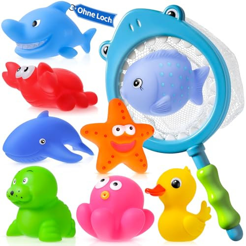 No Hole No Mould Baby Bath Toys Sea Animals Rubber Duck without Holes Mould Free Bath Toys for 1 2 3 4 Year Olds Toddler Kids Swimming Pool Toys Water Play Toys for Boys Girls Childrens 9PCS