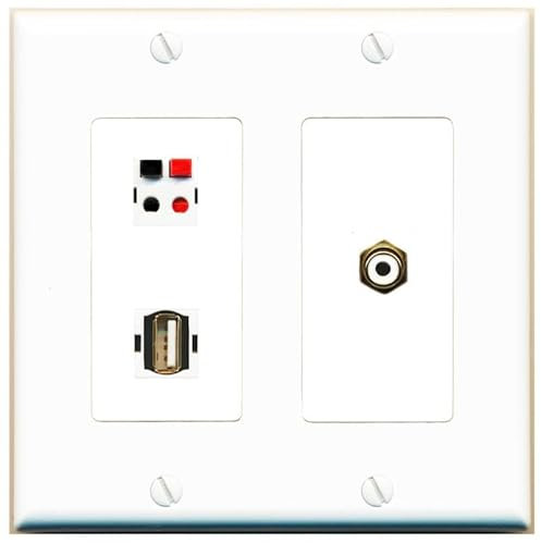 RiteAV 2 Gang 1 puerto RCA blanco altavoz USB 2 Jack acoplador hembra-hembra placa de pared [blanco]