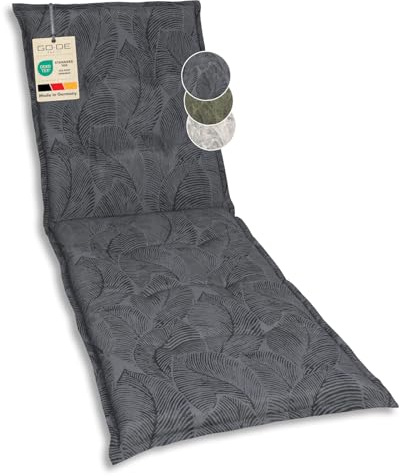 GO-DE Textil Bequeme und attraktive Polsterauflagen für Gartenliegen (Einzelset, Blattmotiv groß anthrazit, Liegenauflage)
