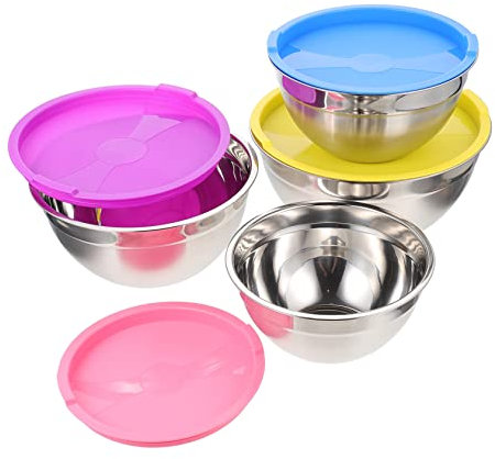 ABOOFAN 4 Piezas Ensaladera De Acero Inoxidable Cuenco Casero Vajilla Ensaladera Multifunción Con Tapa Cuencos Anidados Para Servir Bochas Bol Centrifugador De Ensalada