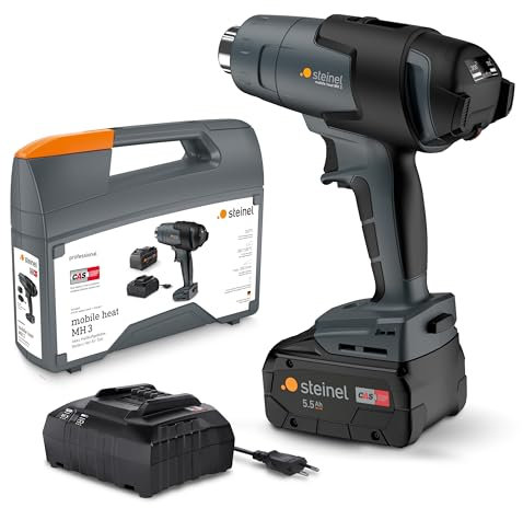 Steinel MobileHeat MH3 Cordless Heat Gun, incl. Metabo 5.5 Ah CAS 18 V Battery, Cordless Professional hot air Gun in case, 5 sec. Heat-up time, 300-500 °C, 200 l/min