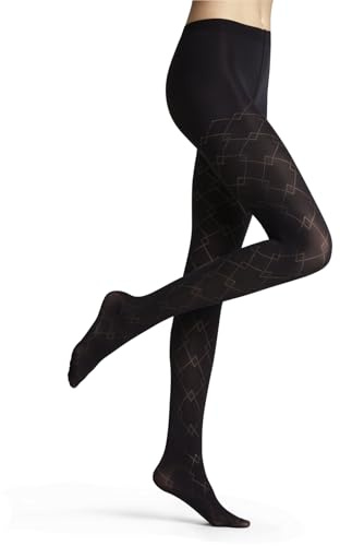 FALKE dam strumpbyxor Check Mate 60 DEN W Ti halvogenomskinliga mönstrade 1 styck, svart svart 3009, S-M, Svart svart 3009, S-M