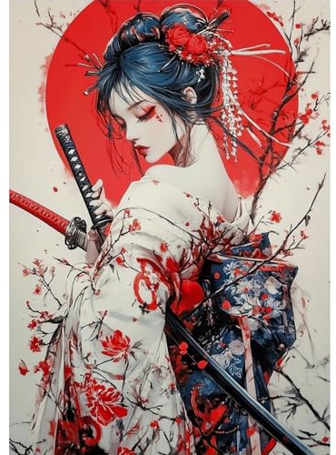 QENSPE Diamond Painting Japanische Frauen, Samurai Diamond Art Set Erwachsene, Kristall Diamant Malerei DIY Diamant Kunst Handwerk für Haus Zimmer Wand Dekor 30x40cm