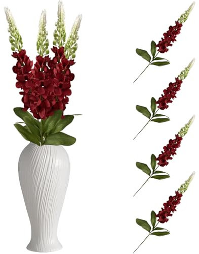 astylishome 5603 Kunstblumen, Tischdekoration, künstliche Hyazinthe, Rot, fühlt sich echt an, Bulk mit Stiel, 4 Stück