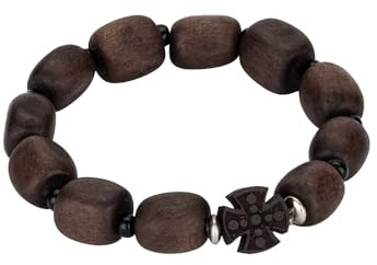 NKlaus Träarmband med kors – 11-delat bönarmband av mörkt trä, elastiskt, andligt smycke för kvinnor och män 16490