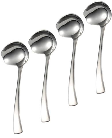 KOCKSHION 4piezas Cuchara Inoxidable Duradera Para Salsa y Sopa Cucharas Profundas Mango Cómodo Lavavajillas