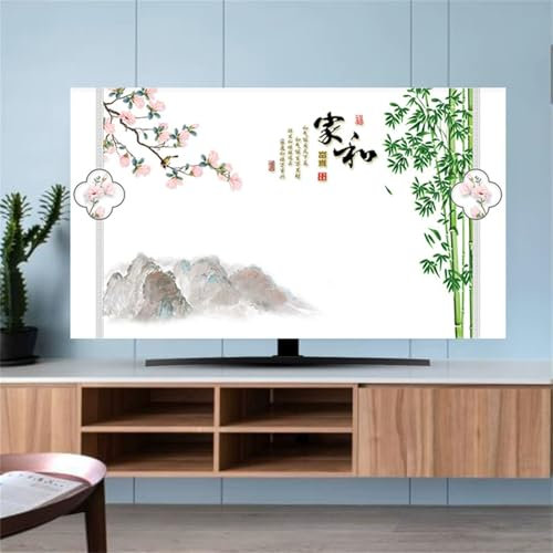 Hixingo Funda Antipolvo TV, Patrón Hoja de Bambú 3D Cubierta Television Interior 32-80inch Cubierta Antipolvo TV Funda Televisor Interior Protector de Televisión (Flor rosa,70inch)