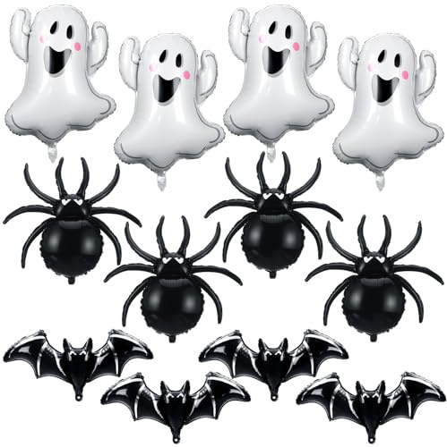Gejoy 12 Pcs Halloween Balloons Decorations Halloween Ghost Bat Spiders Foil Balloons for Day of Death Spooky Birthday Baby Shower Party Supplies Photo Backgrounds Props
