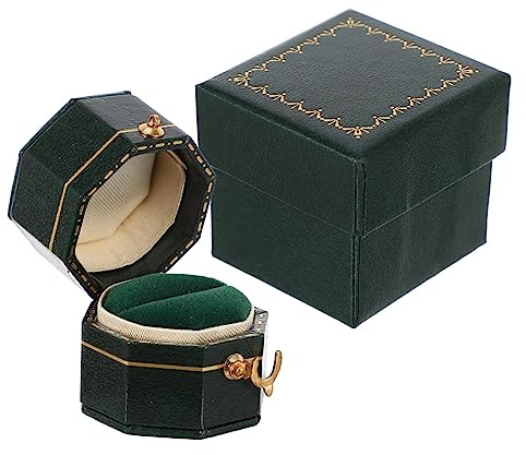 Healeved Boîte À Bague Vintage Octogonale En Similicuir Petite Et Portable Pour Mariage Anniversaire Saint-Valentin Coffret Cadeau Bijoux