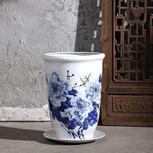Vase Pupitre Bouteille Chinoise en Porcelaine Bleue et Blanche à Motif de Lotus Ancien, caractéristiques orientales(A)