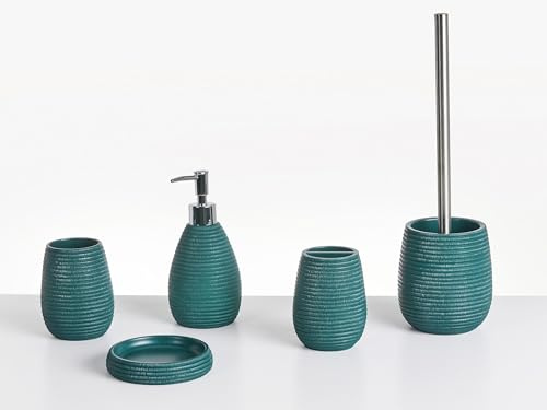 Badaccessoires Set 5-teilig Kunstharz blaugrün Seiloptik Badausstattung Quilca