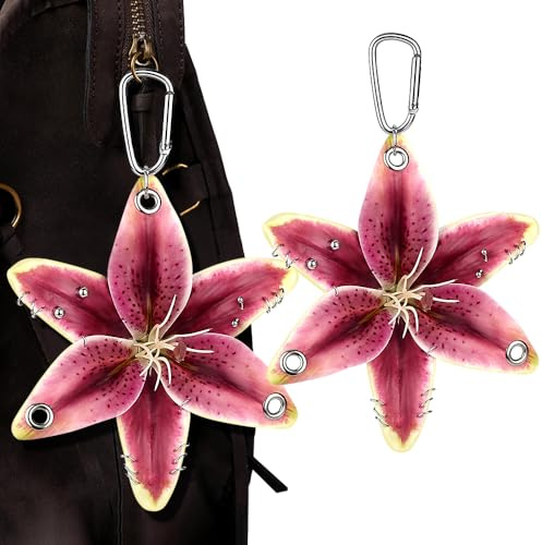 Rote Lilienblumen Schlüsselanhänger Blumen Taschenanhänger Damen Schlüssel Anhänger Autoschlüsselanhänger Taschen Anhänger für Handtaschen Tragetaschen Flower Keychain Cute Key Chain Bag Charms