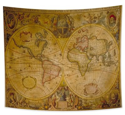 YONGFOTO 220x190cm Arazzo Mappa del Mondo Vintage mappa del tesoro Classica Antica del Vecchio Mondo da Parete Poster Ritratti Famosi Occidente Coperta Terra per Camera da Letto