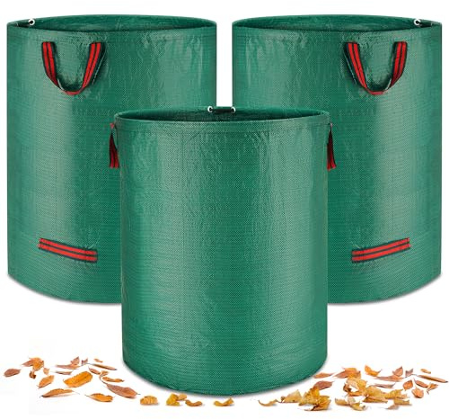 3X 500L Gartenabfallsack stabil - Groß Robust & Faltbar Gartensack für Gartenabfälle - Laubsack aus Polypropylen-Gewebe für Gras Laub Hecke Gartenabfall (500L)