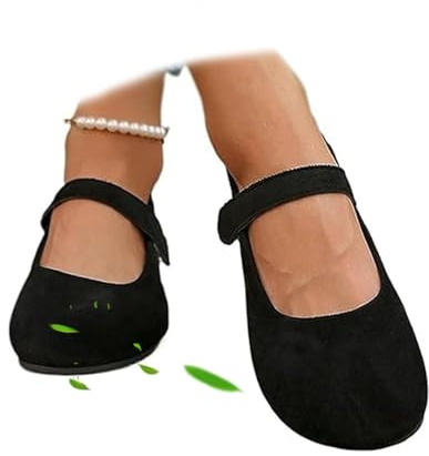 AMOUSDRDR Bailarinas ortopédicas de ante para mujer Mary Jane, puntera redonda, ante suave y cómodo, calzado sin cordones, bailarinas ortopédicas, Mary Jane Flats Pumps, Negro , 33 EU
