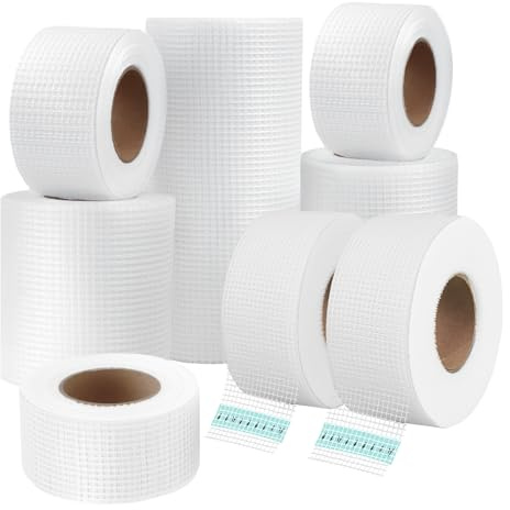 WOOWAIR 8 Rollen Fugenband Selbstklebend Glasfaser-Gewebe Reparaturband, Glasfaser-Gewebeband für Reperatur- & Spachtelarbeiten, 3 Größen 5cm x 25m,10cm x 25m, 20cm x 25m