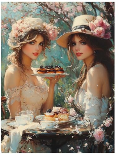 Woman Paint by Numbers for Adults Afternoon Tea Canvas for Painting by Numbers for Adults 32x24 in, Paintings Canvas Wall Art Supplies with Acrylic Paint Set Brush, Room Decor Gifts for Women 8YH-1993
