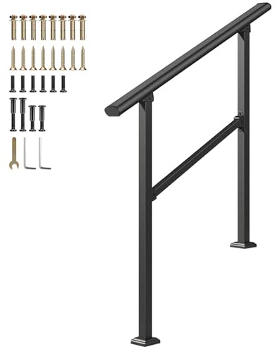 Corrimano industriale da esterno, corrimano in acciaio zincato per gradini in cemento cemento, corrimano per corridoi e portici, ringhiere da giardino regolabili con kit di installazione (C, 80 cm/32