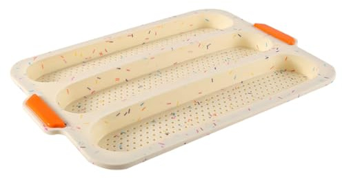 DIYEAH Moule à Pain Français 3 Grilles Perforées 33 Cm Silicone Alimentaire Blanc Cuisson Maison Boulangerie Professionnelle