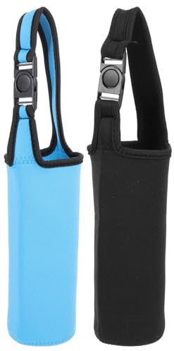 GOOHOCHY 2 Pezzi Custodia Neoprene per Bottiglia Portaborraccia Termica Antiscottatura Leggera per Escursionismo Ciclismo e Campeggio Nero e Azzurro Copri Bottiglia Outdoor con Manico