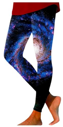 Nuqqichongtian Leggings de colores para mujer, Galaxy Leggings Mujer Traje de Cintura Alta Impreso Leggings Coloridos Pantalones de Yoga Elásticos Pantalones de Yoga Render Pantalones Planetas
