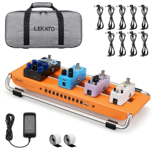 LEKATO Pedal Board Alliage d'Aluminium, Pedalboard avec Alimentation Intégrée, 17,7 x 9 x 3,5 Mini Pedalier de Guitare avec Sac de Transport, Câbles de Pédales, Pedal Tape