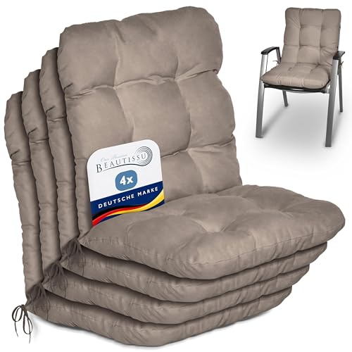 Beautissu 4er Set Niedriglehner Auflagen Set Stuhlauflage für Gartenstühle | 100x50x8cm Taupe Sitzkissen Niederlehner Sitzauflagen Stuhlkissen Gartenstuhlauflage Polster Flair NL