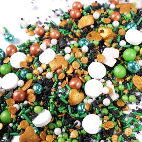 Streuselheld Champions Mix 40g Zuckerstreusel | Fußball Streusel-Mix in Grün, Weiß, Schwarz und Gold mit Fußbällen, Trikots und Herzen Sprinkles für Tortendeko & Kuchendeko