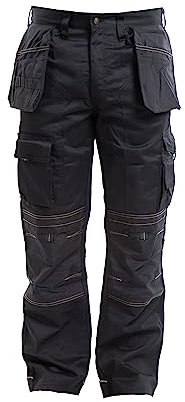 Apache Workwear Men's Site Trousers | APKHT Polycotton Holster Trouser | Black 22W x 31L | Cordura Side Cargo Pocket | Low Rise Comfort Waist | Reinforced Hem Knee Pad and Phone Pocket
