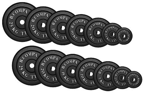 Bad Company Hantelscheiben aus Gusseisen I Gewichtsscheiben 30/31 mm für das Hanteltraining I 157,5 kg (2 x 1,25 kg, 2 x 2,5 kg, 2 x 5 kg, 2 x 10 kg, 2 x 15 kg, 2 x 20 kg, 2 x 25 kg)