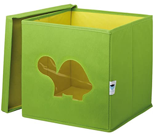 LOVE IT STORE IT Spielzeugbox mit Deckel - Aufbewahrungsbox aus Stoff - Verstärkt mit Karton - Quadratisch - Grün mit Schildkröte - 30x30x30 cm