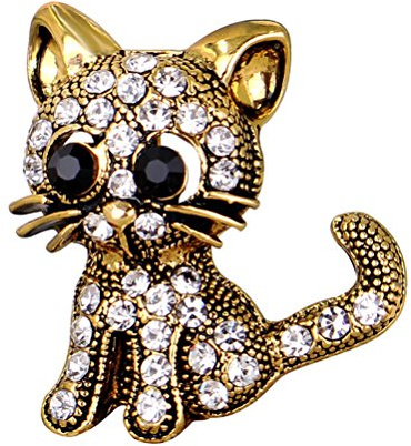 Tinksky Katze Strass Brosche Pin Vintage Brosche mit Strass für Frauen Mädchen Kleid Schal Dekor (Golden)