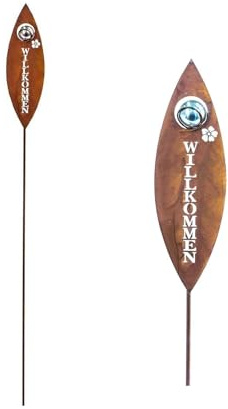 Gartenstecker Willkommen Metall Silber/rost H 100 cm Beetstecker Stecker Gartenstab Deko-Stecker Deko-Schild Gartenschild