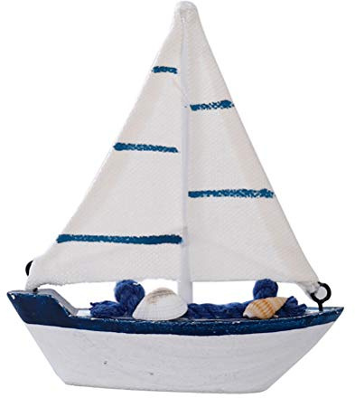 VOSAREA Wooden Sailboat Ornament For Bathroom: Mini Sailboat Model Beach Nautical Decoration Shelf Decoration Blue White Beach Coastal Boat Model Summer Decor