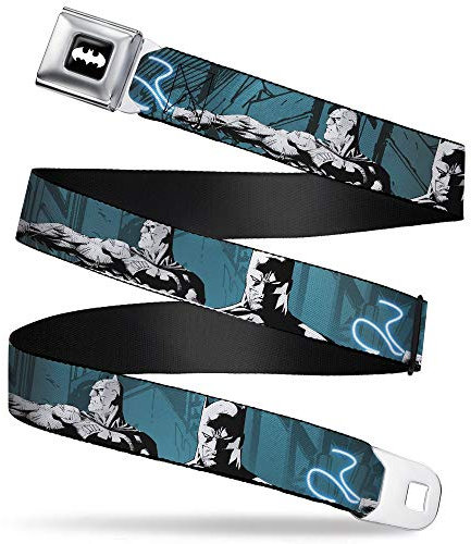 Buckle-Down Unisex-Erwachsene Gurtschnalle Hush Grappling Haken Stehende Posen Aqua Schwarz Grau 81,3 bis 132,8 cm Gürtel, Batman Robin, 1.5 Wide-Fits Pant Size 32-52