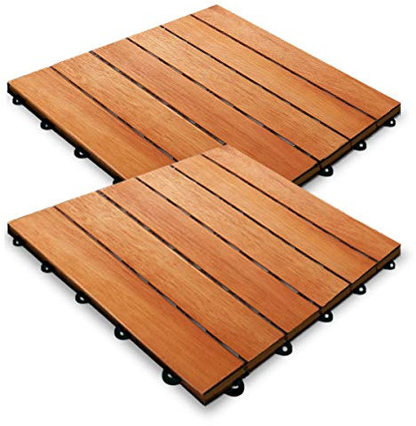 DEUBA® 33x Eucalyptus Wood Floor Tile | 30x30cm | 12x12' | Plug-in System | Cuttable | Drainage System | Garden Patio Flooring Decking | FSC-Certified Eucalyptus | 3m² | 33 Tiles
