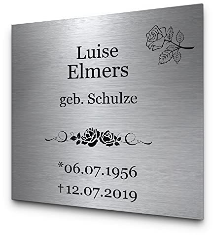 CHRISCK design Gedenkstein Grabstein aus V2A Edelstahl Grabplatte mit Gravur 20x20 cm Gedenktafel für Menschen oder Haustiere Hund Katze personalisiert Gedenkplatte Grabschmuck Andenken wetterfest