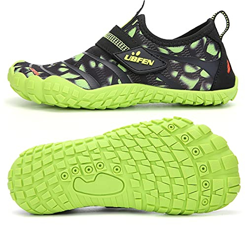 UBFEN Water Shoes for Kids Boys Girls Aqua Socks Barefoot Beach Sports Swim Pool Quick Dry Lightweight Toddler Little Big Kid A Green 1 Big Kid