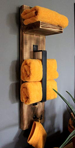 Hängeregal aus massiven Holz in der schönen Farbe Geflammt - Maße (HxBxT): 80 cm x 20 cm x 19 cm - hübscher Handtuchhalter verzaubert besonders kleine Badezimmer