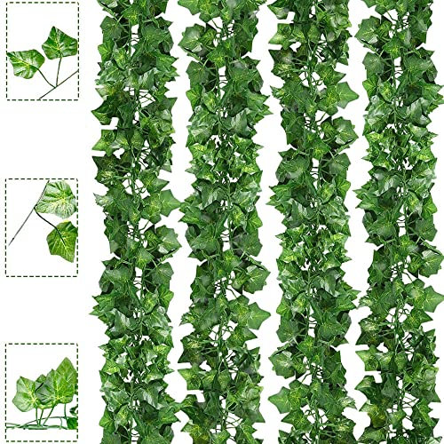 24 Pack Artificial Ivy Garland, Fake Ivy Leaves, Fake Vines Artificial Ivy UV, Fake Plants Artificial Leaves Ivy Garland Artificial Hanging Plants For Wedding Party Room Office Garden Wall Decoration