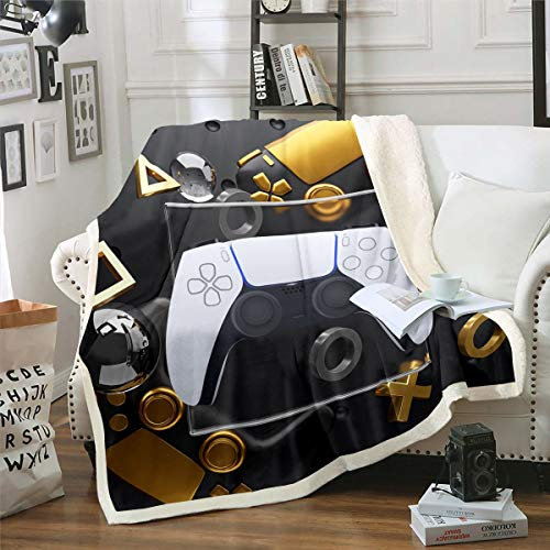 Tbrand Spiele Decke Modern Gamer Weiß Video Gamepad Wohndecke für Jugend Mann Gaming Kuscheldecke 150x200cm Geometrisch bedrucktes Spiel Joys Tick für Couch Flanell Fleecedecke