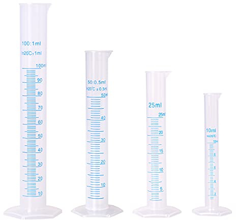 Euvoym 4 Size Blue Line Measuring Graduated Cylinder Graduated Cylinder Beaker Transparent Lab Test Tube Liquid Measuring Tools, 10ml 25ml 50ml 100ml