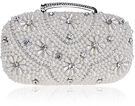 Damen Perlen Abend Clutch Tasche, Modische Damen Hochzeit Handtasche Geldbörse Dinner Party Prom Brauttasche, Silber