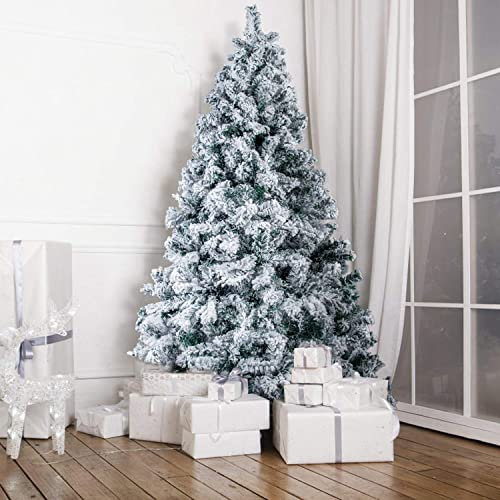Uten Sapin de Noël Artificiel 150cm Arbre de Noël Vert Décoration Fêtes de Noël avec Support en Métal 500 Branches avec Flocon de Neige Blanc