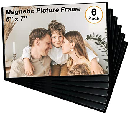 Mingting Magnetic Picture Frame, Holds 5X7 Inches Pictures, Reusable Black Magnet Fridge Photo Sleeves for Refrigerator, Locker,Office Cabinet (Black, 6) (6Pcs)