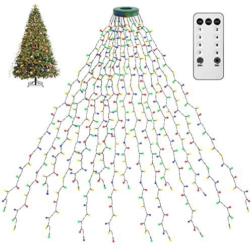 Fnwsja lichterkette weihnachtsbaum 400er LEDs Lichterkette Fernbedienung mit 16 Zweig 2meter Lichtstreifen für 1m-2.4m Weihnachtsbaum dekoration Garten Heim Party (Bunte)