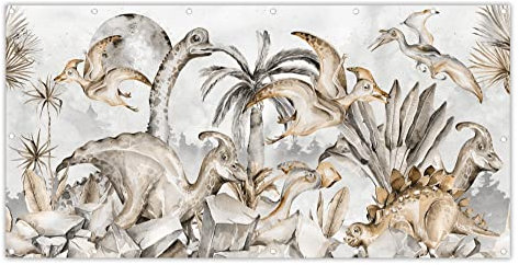 MuchoWow® Balkon Sichtschutz Sichtschutzmatte Balkonbanner Abdeckung für Terrasse Balkon Windschutz Blickdicht Wetterfest 200x110 cm Dino - Dschungel - Natur - Tiere - Kinder - Kinder